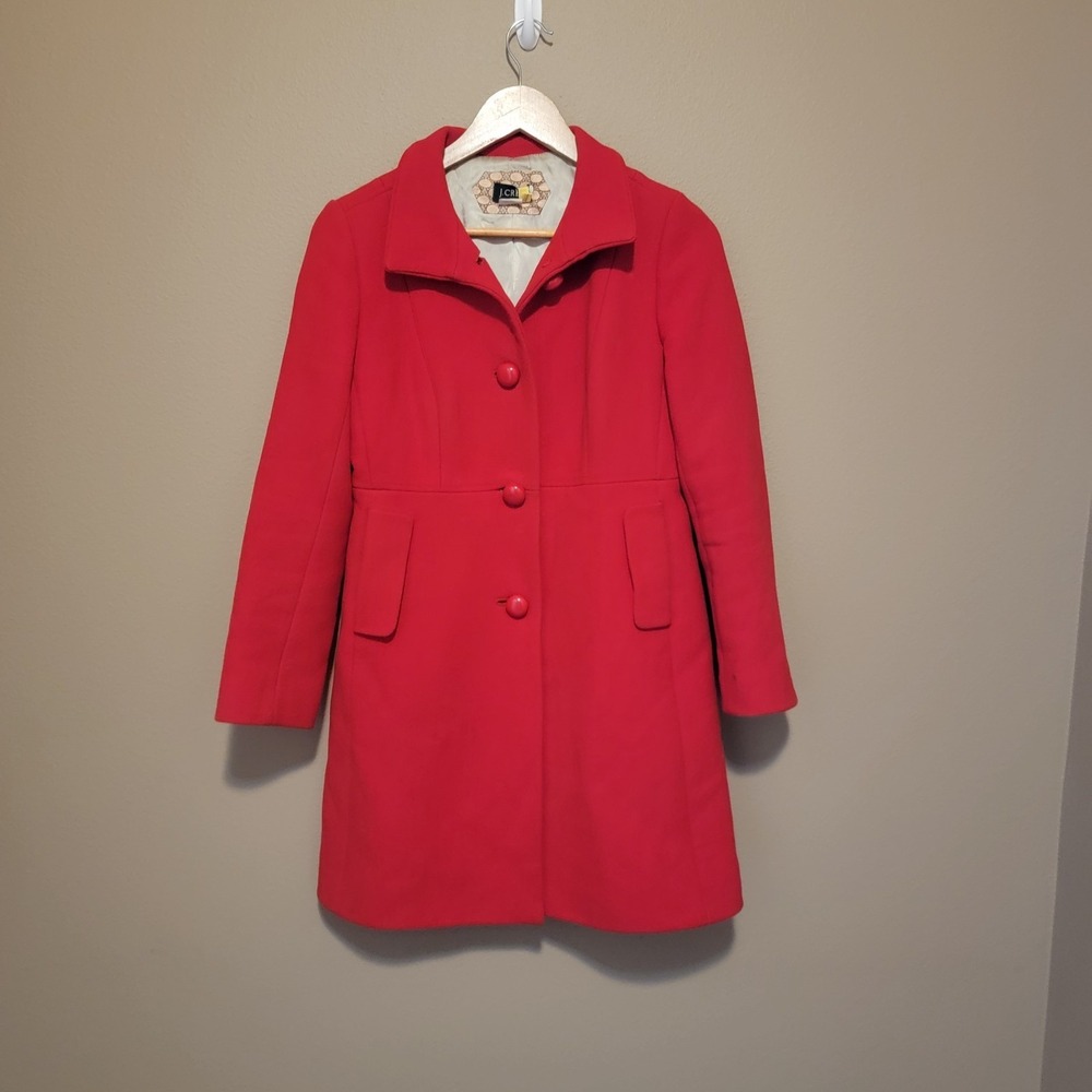 J. Crew Classic Lady Red Button Coat Jacket Wool Blend Sz Petite Medium P6